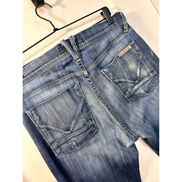 Hudson Men Denim Distressed Clifton Bootcut Jeans Pockets Dark Wash Blue Size 34 - Picture 10 of 15